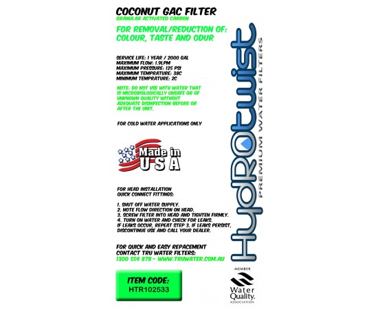 HydROtwist HTR102540 Coconut GAC Granular Activated Carbon 10"